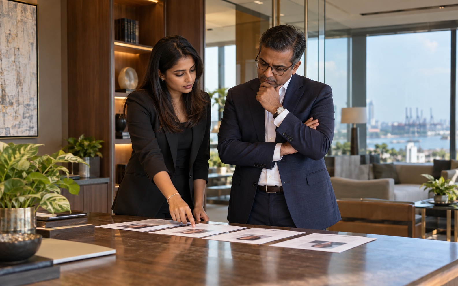 Two professionals conducting a disciplined candidate evaluation