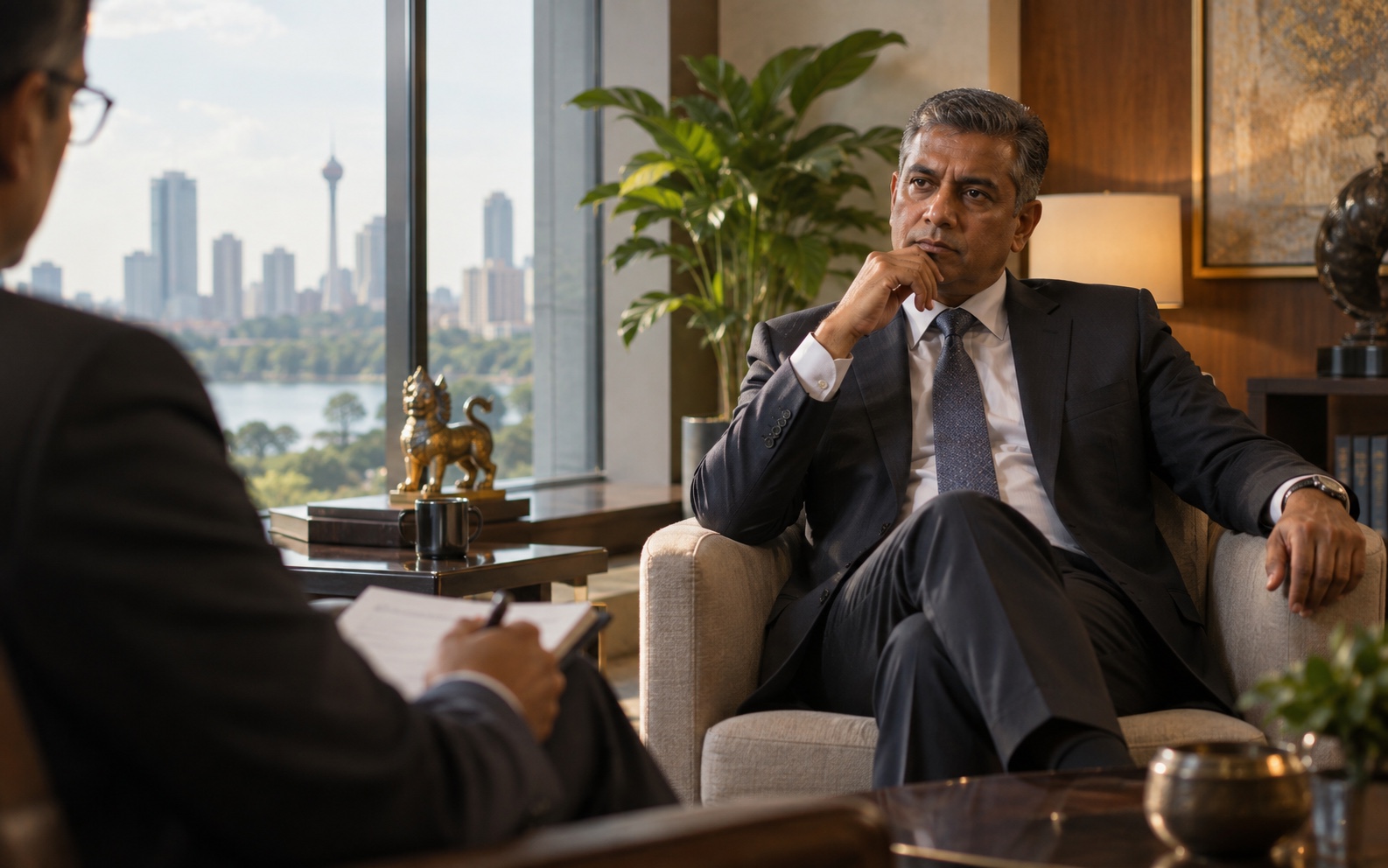 Senior executive in a high-stakes assessment conversation